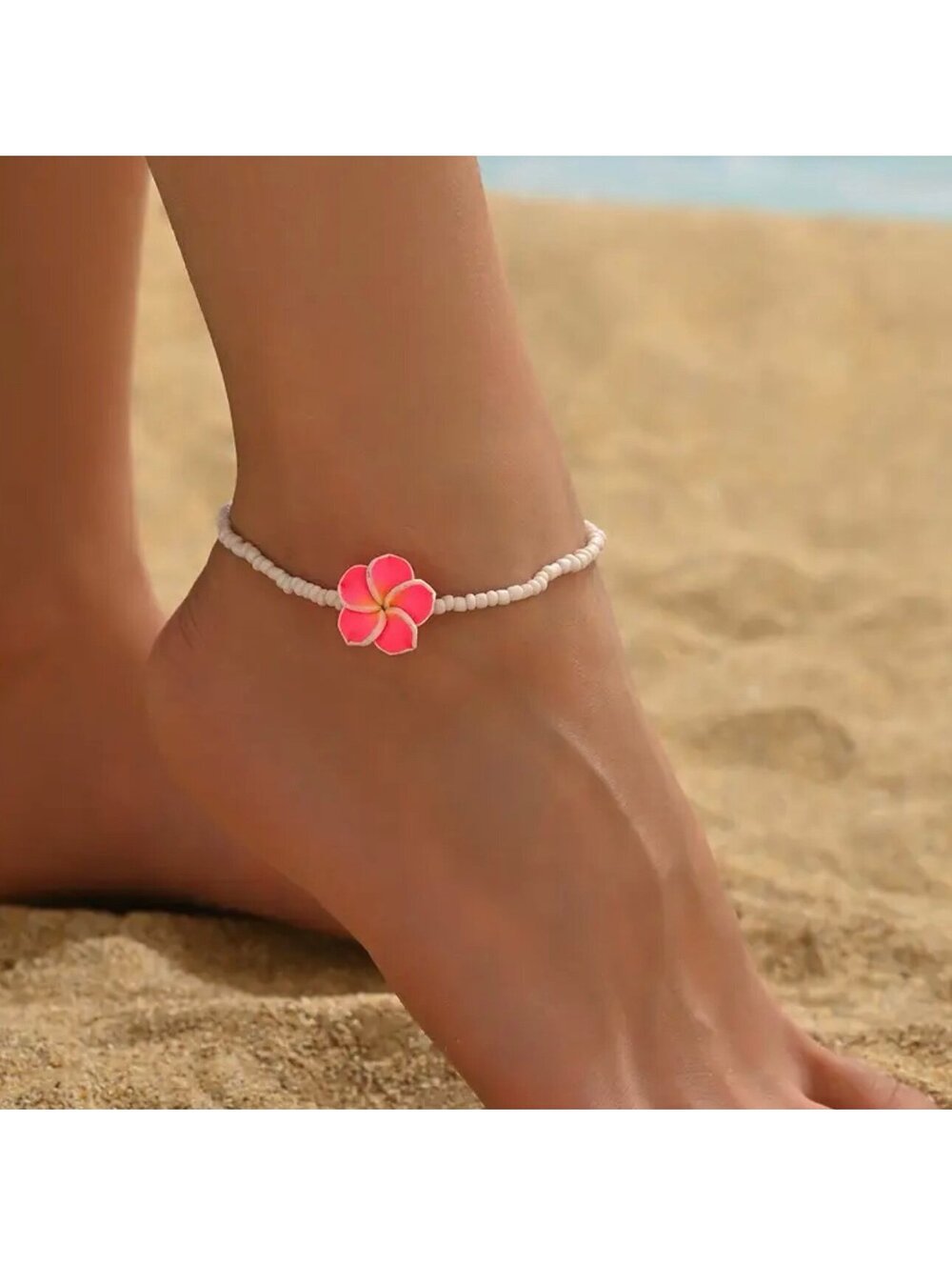 New - Gorgeous - Big Rose Red Flower Glass Beaded Ankle Bracelet